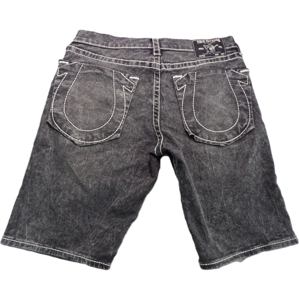True Religion Ricky Big T Denim Shorts Men 32 Black Thick Stitch Jean Y2K Casual